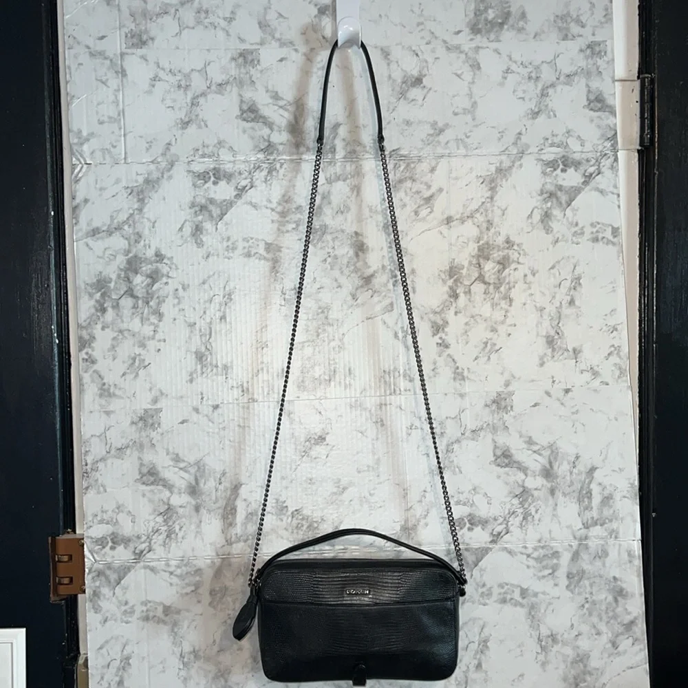 VTG 2013 Coach Poppy Flight Bag in Black‎ Python Embossed Leather Verifi…